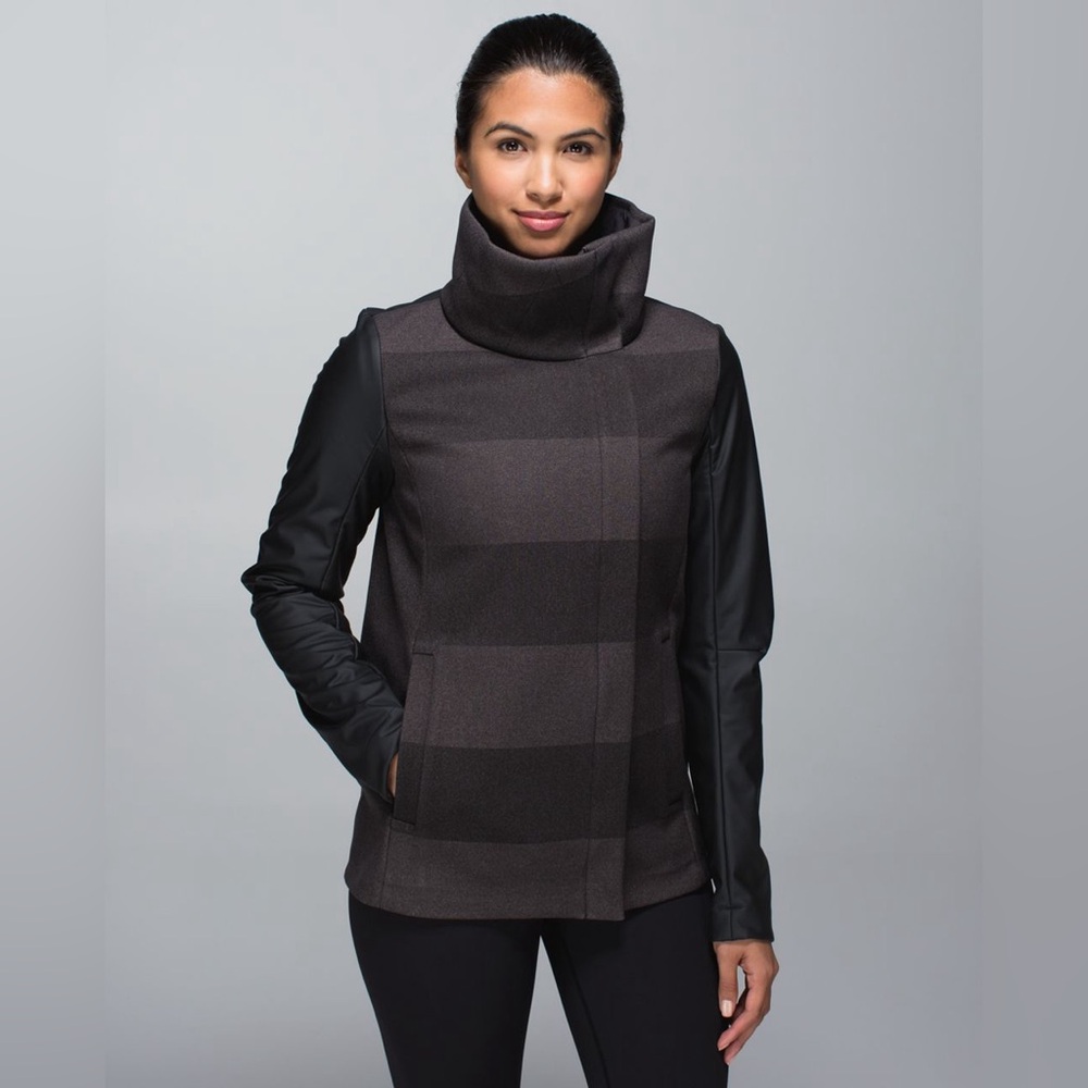 Lululemon Brisky Biker Sweat Life Faux Leather Black Soot Stripe Moto Jacket 8